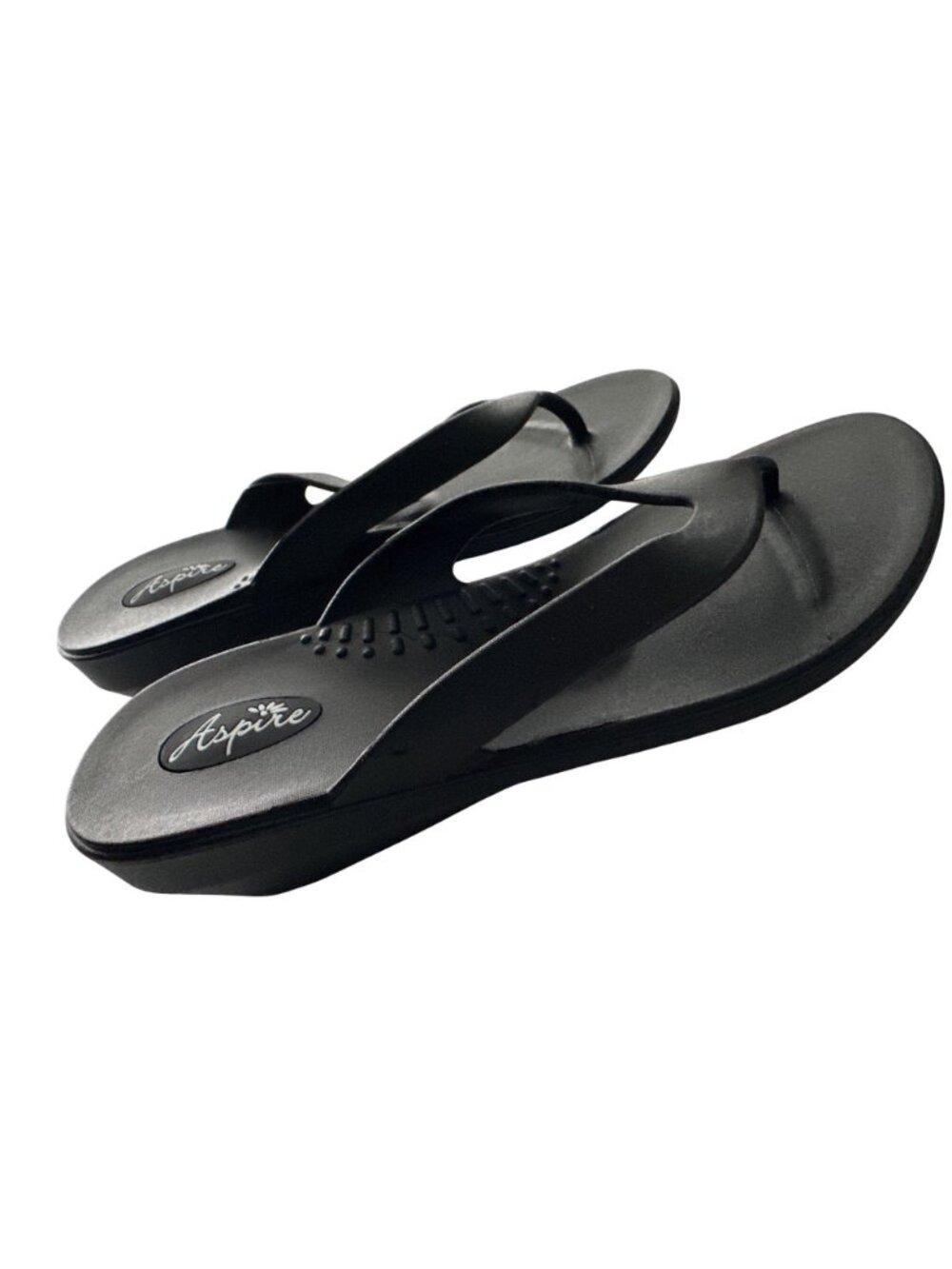 NWT Aspire Black Wedge Flip Flops By Okabashi  Supportive Rubber Medium Large